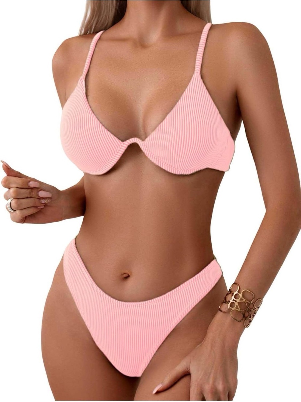 Women's Sexy Two Piece Undewrwire Thong Triangle Bikini Bathing Swimsuit-NWOT